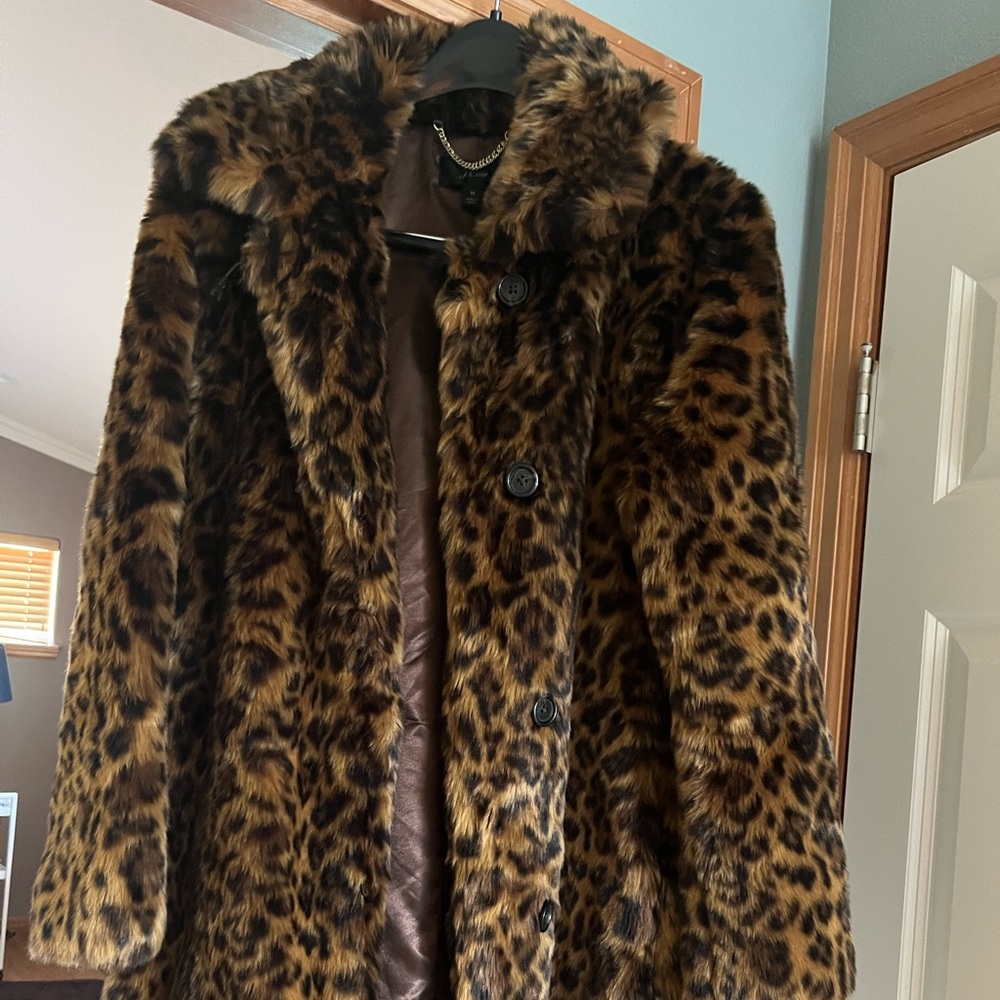 J Crew faux fur leopard print coat